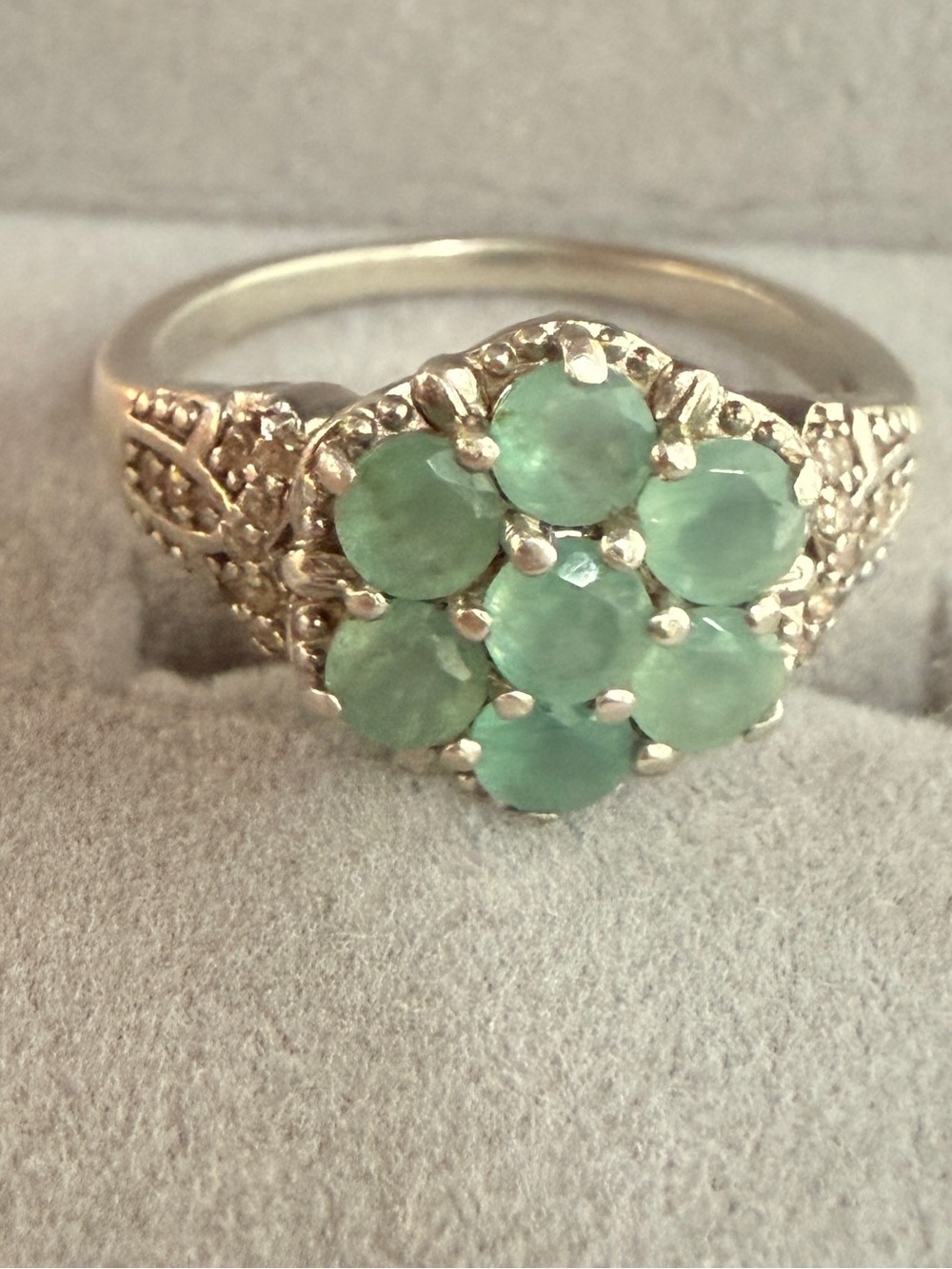 ✨Rare ✨925 Sterling Silver Grandidierite & Diamond Flower Cluster Ring Sz8 - Picture 4 of 17